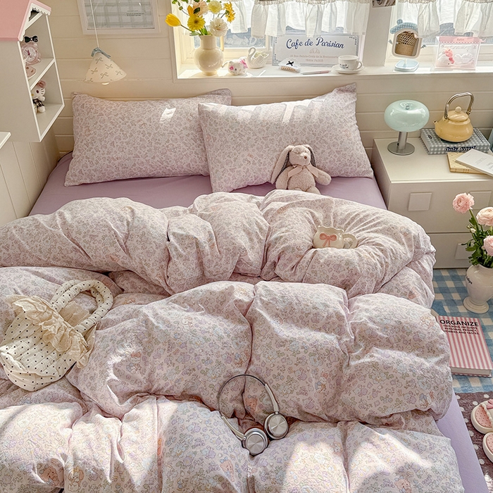 91家纺网 家纺一手货源 找家纺 罗亿家纺 2026年新款泡芙水洗棉双层纱四件套 爱丽丝