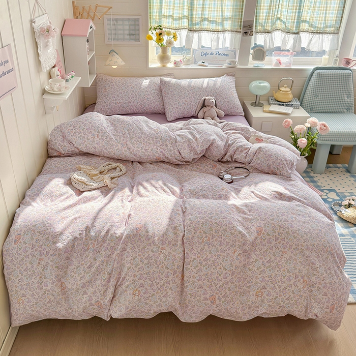 91家纺网 家纺一手货源 找家纺 罗亿家纺 2026年新款泡芙水洗棉双层纱四件套 爱丽丝