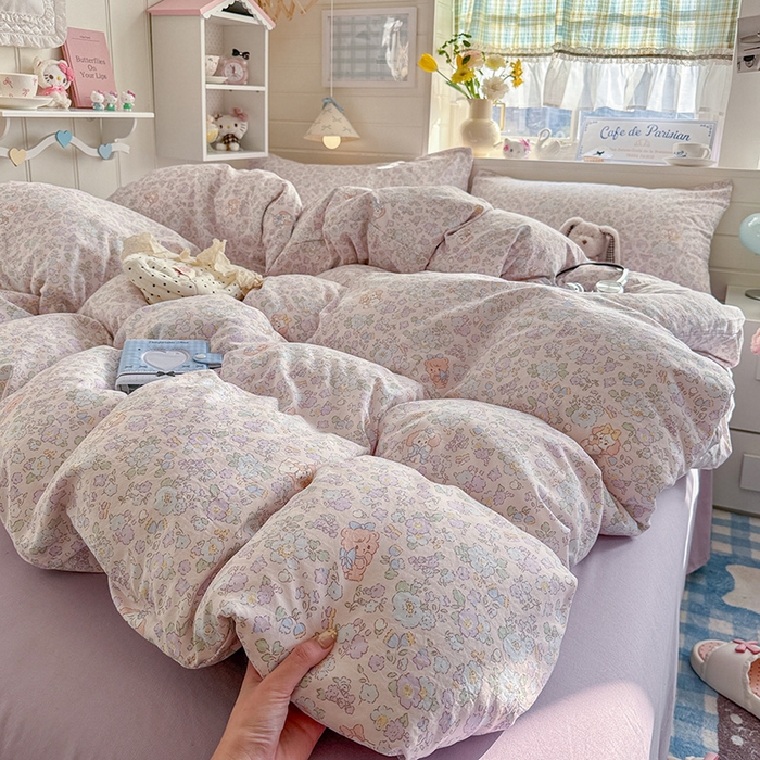 91家纺网 家纺一手货源 找家纺 罗亿家纺 2026年新款泡芙水洗棉双层纱四件套 爱丽丝