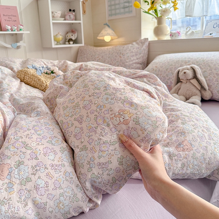 91家纺网 家纺一手货源 找家纺 罗亿家纺 2026年新款泡芙水洗棉双层纱四件套 爱丽丝