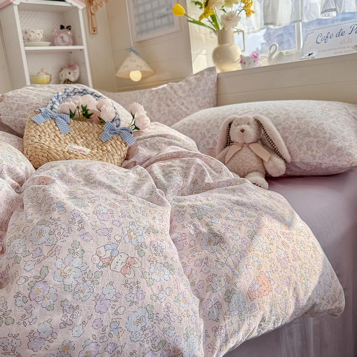 91家纺网 家纺一手货源 找家纺 罗亿家纺 2026年新款泡芙水洗棉双层纱四件套 爱丽丝