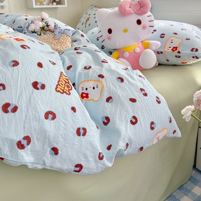 91家纺网 家纺一手货源 找家纺 罗亿家纺 2026年新款泡芙水洗棉双层纱四件套 豹纹奶猫