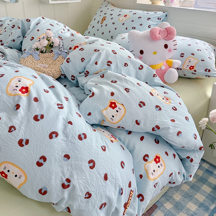 91家纺网 家纺一手货源 找家纺 罗亿家纺 2026年新款泡芙水洗棉双层纱四件套 豹纹奶猫