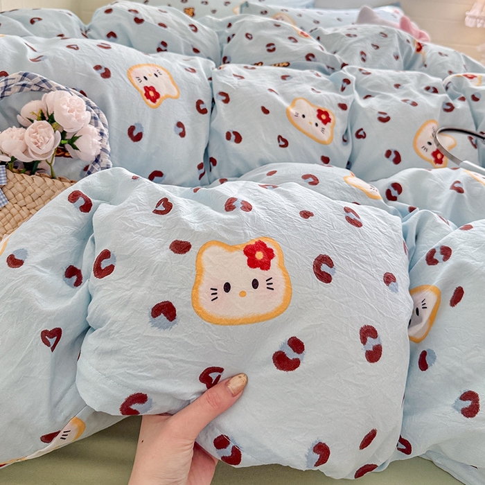 91家纺网 家纺一手货源 找家纺 罗亿家纺 2026年新款泡芙水洗棉双层纱四件套 豹纹奶猫