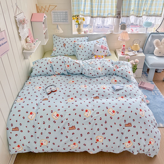 91家纺网 家纺一手货源 找家纺 罗亿家纺 2026年新款泡芙水洗棉双层纱四件套 豹纹奶猫