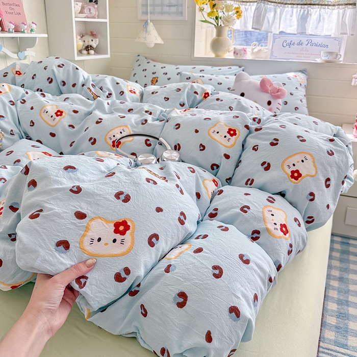 91家纺网 家纺一手货源 找家纺 罗亿家纺 2026年新款泡芙水洗棉双层纱四件套 豹纹奶猫