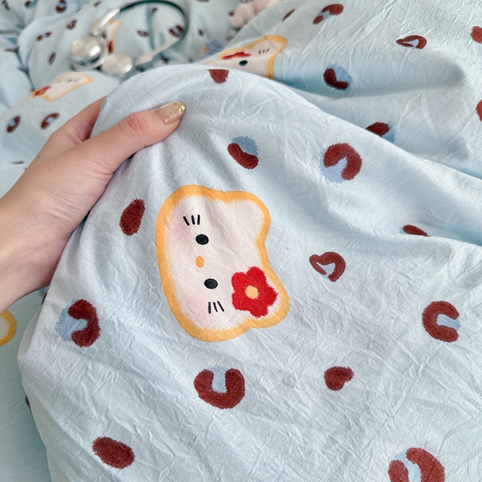 91家纺网 家纺一手货源 找家纺 罗亿家纺 2026年新款泡芙水洗棉双层纱四件套 豹纹奶猫