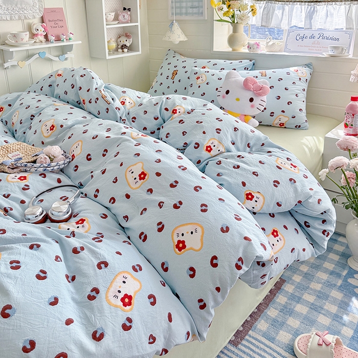 91家纺网 家纺一手货源 找家纺 罗亿家纺 2026年新款泡芙水洗棉双层纱四件套 豹纹奶猫