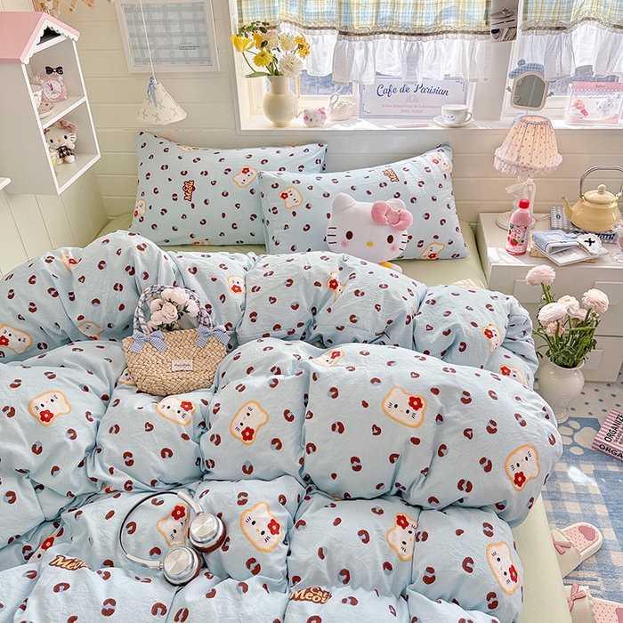 91家纺网 家纺一手货源 找家纺 罗亿家纺 2026年新款泡芙水洗棉双层纱四件套 豹纹奶猫