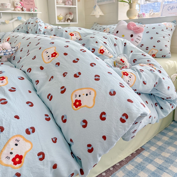 91家纺网 家纺一手货源 找家纺 罗亿家纺 2026年新款泡芙水洗棉双层纱四件套 豹纹奶猫