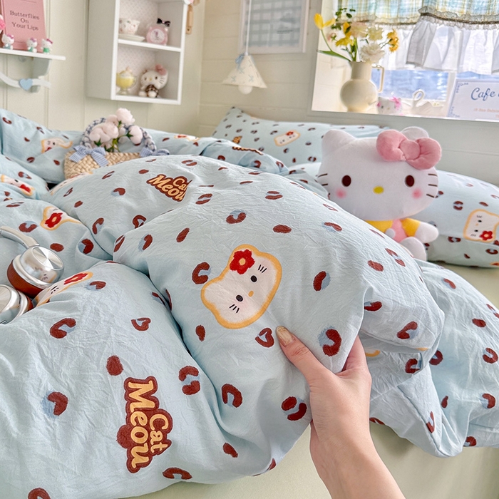 91家纺网 家纺一手货源 找家纺 罗亿家纺 2026年新款泡芙水洗棉双层纱四件套 豹纹奶猫