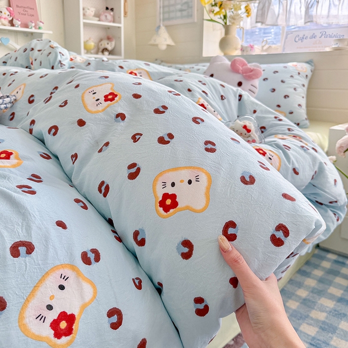 91家纺网 家纺一手货源 找家纺 罗亿家纺 2026年新款泡芙水洗棉双层纱四件套 豹纹奶猫