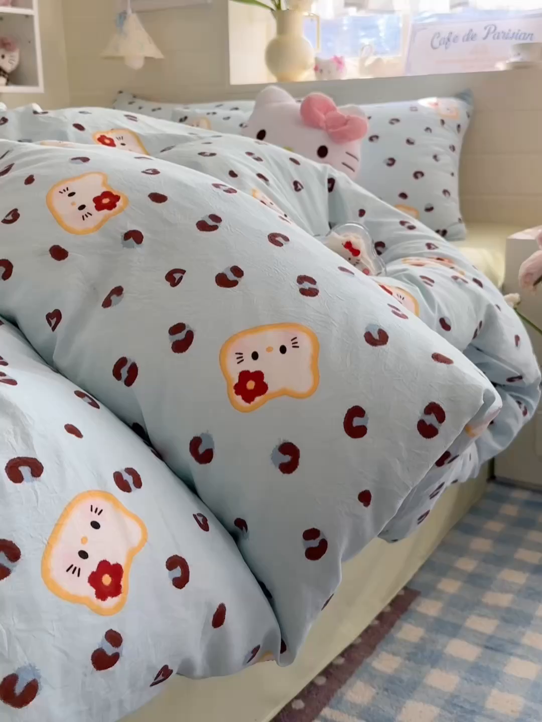 91家纺网 家纺一手货源 找家纺 罗亿家纺 2026年新款泡芙水洗棉双层纱四件套 豹纹奶猫