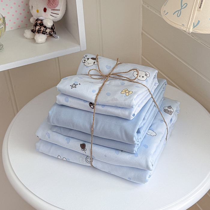 91家纺网 家纺一手货源 找家纺 罗亿家纺 2026年新款泡芙水洗棉双层纱四件套 贝壳猫猫