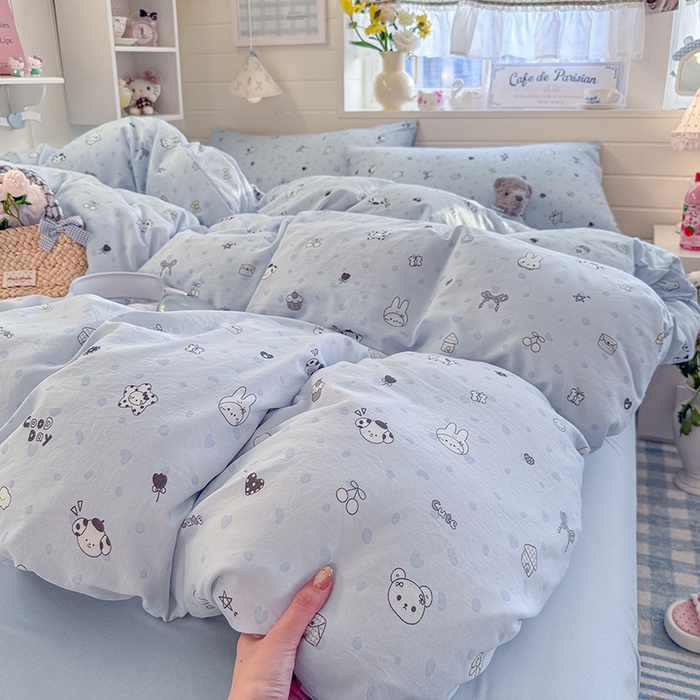 91家纺网 家纺一手货源 找家纺 罗亿家纺 2026年新款泡芙水洗棉双层纱四件套 贝壳猫猫