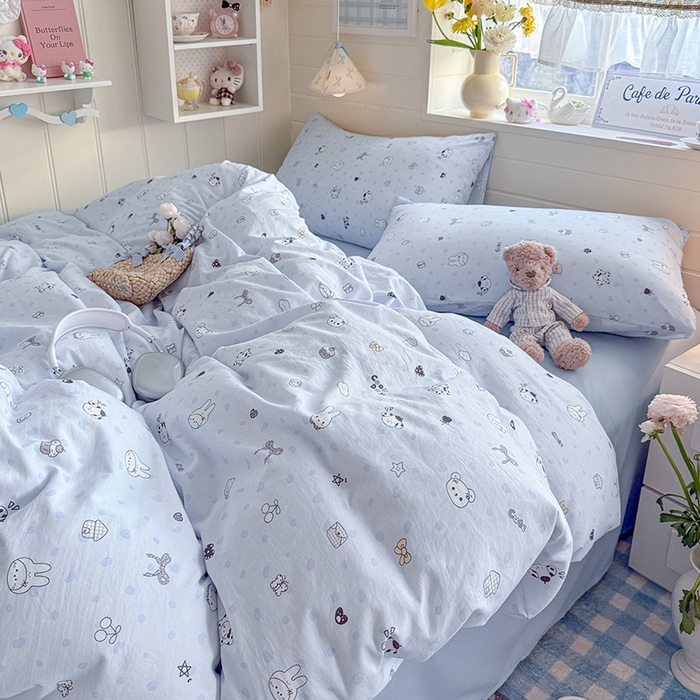 91家纺网 家纺一手货源 找家纺 罗亿家纺 2026年新款泡芙水洗棉双层纱四件套 贝壳猫猫