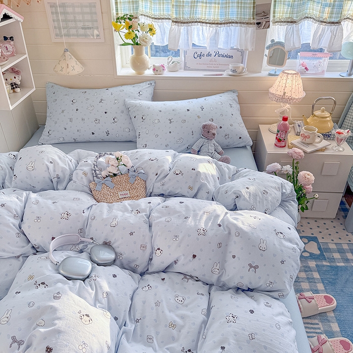 91家纺网 家纺一手货源 找家纺 罗亿家纺 2026年新款泡芙水洗棉双层纱四件套 贝壳猫猫