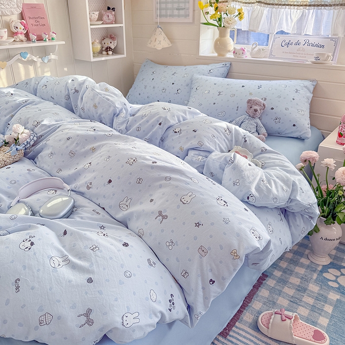 91家纺网 家纺一手货源 找家纺 罗亿家纺 2026年新款泡芙水洗棉双层纱四件套 贝壳猫猫