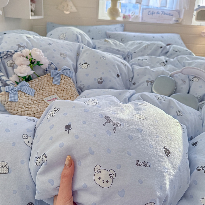 91家纺网 家纺一手货源 找家纺 罗亿家纺 2026年新款泡芙水洗棉双层纱四件套 贝壳猫猫