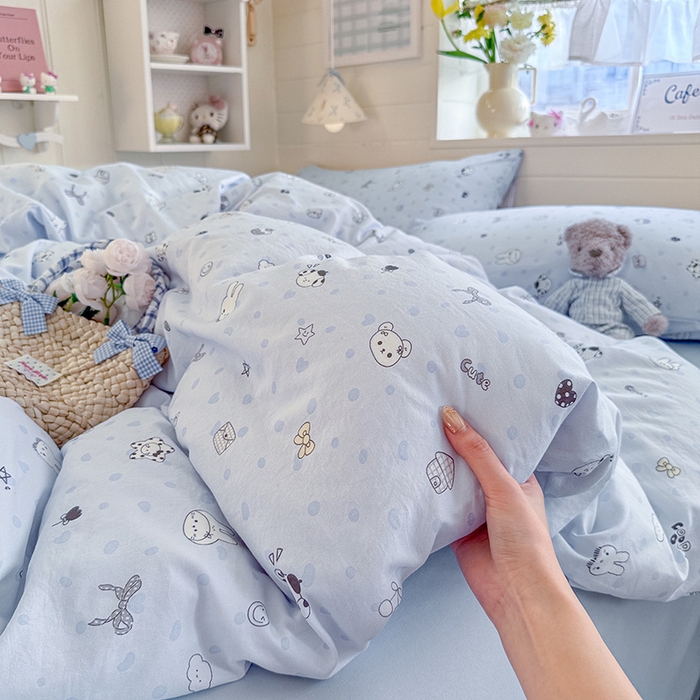 91家纺网 家纺一手货源 找家纺 罗亿家纺 2026年新款泡芙水洗棉双层纱四件套 贝壳猫猫