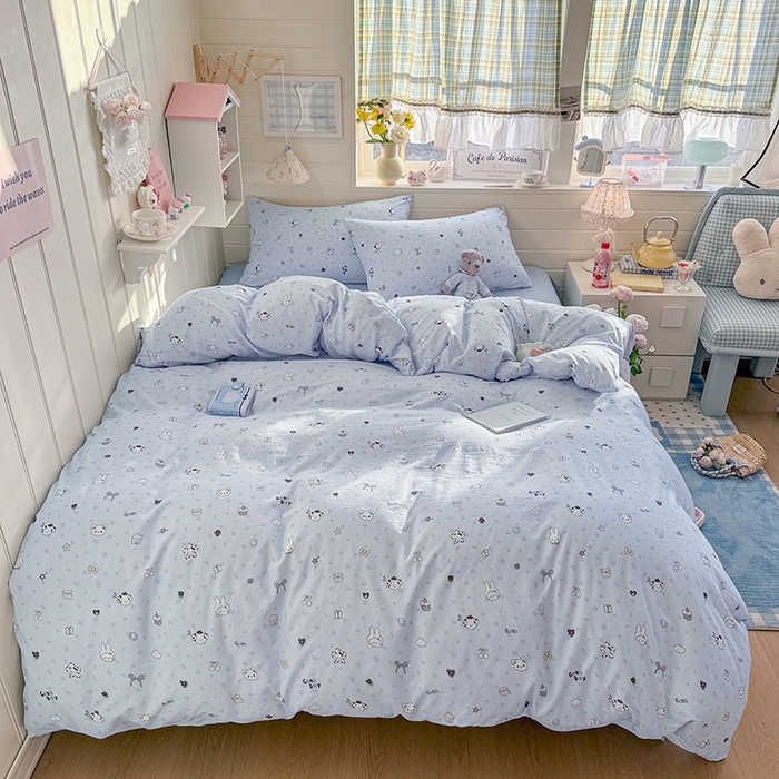 91家纺网 家纺一手货源 找家纺 罗亿家纺 2026年新款泡芙水洗棉双层纱四件套 贝壳猫猫