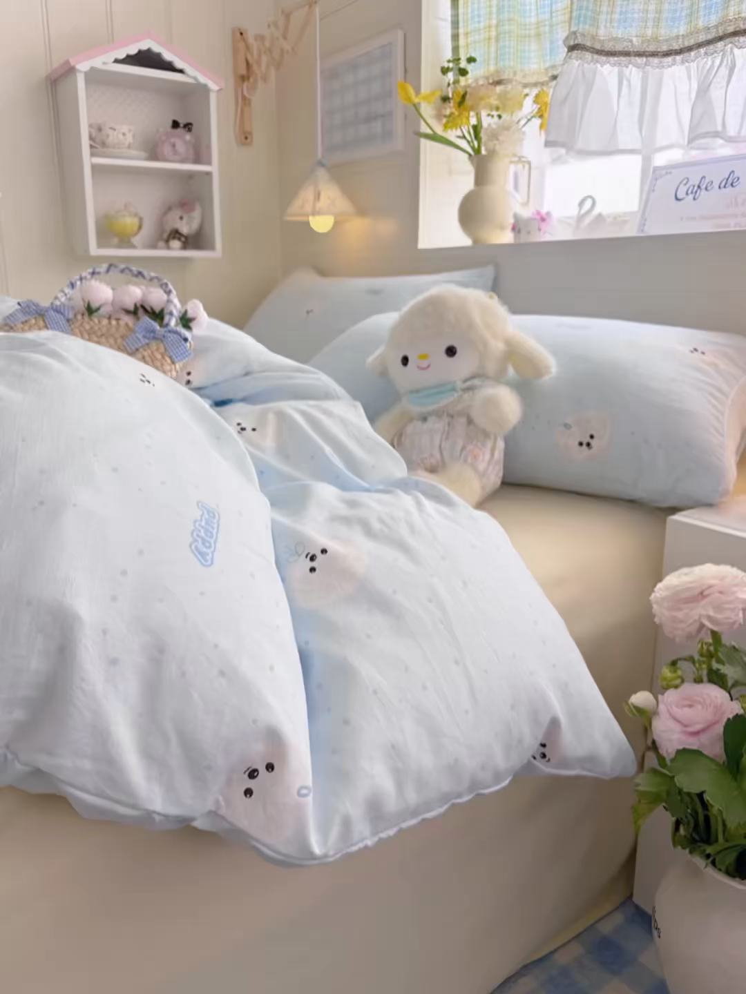 91家纺网 家纺一手货源 找家纺 罗亿家纺 2026年新款泡芙水洗棉双层纱四件套 波点小狗