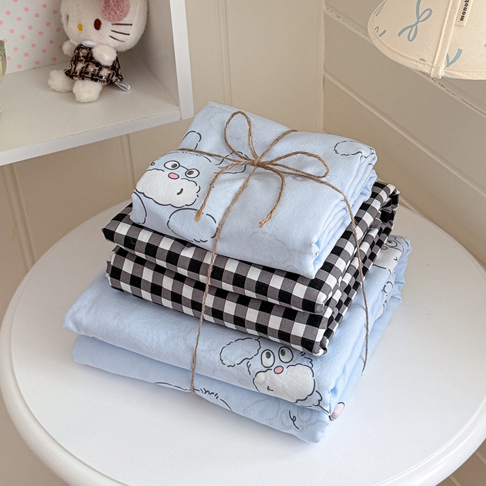 91家纺网 家纺一手货源 找家纺 罗亿家纺 2026年新款泡芙水洗棉双层纱四件套 超级小狗