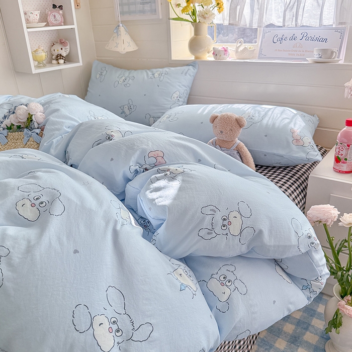 91家纺网 家纺一手货源 找家纺 罗亿家纺 2026年新款泡芙水洗棉双层纱四件套 超级小狗