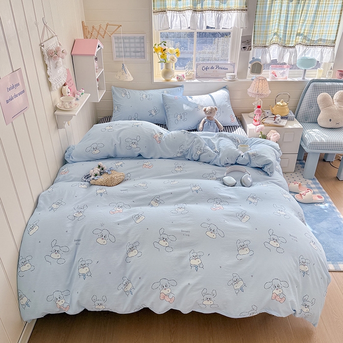 91家纺网 家纺一手货源 找家纺 罗亿家纺 2026年新款泡芙水洗棉双层纱四件套 超级小狗