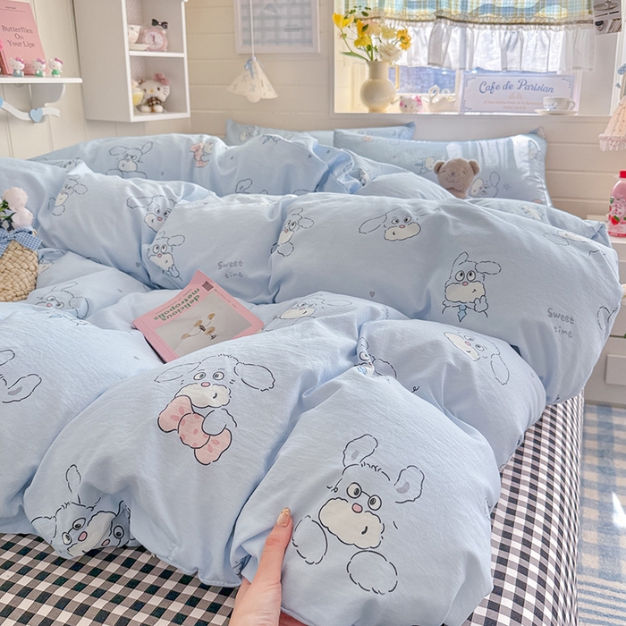 91家纺网 家纺一手货源 找家纺 罗亿家纺 2026年新款泡芙水洗棉双层纱四件套 超级小狗