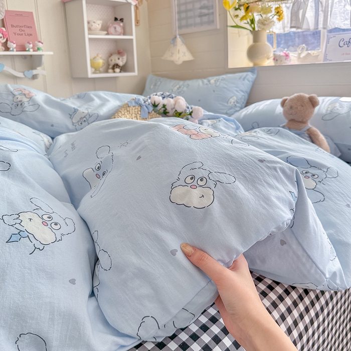 91家纺网 家纺一手货源 找家纺 罗亿家纺 2026年新款泡芙水洗棉双层纱四件套 超级小狗