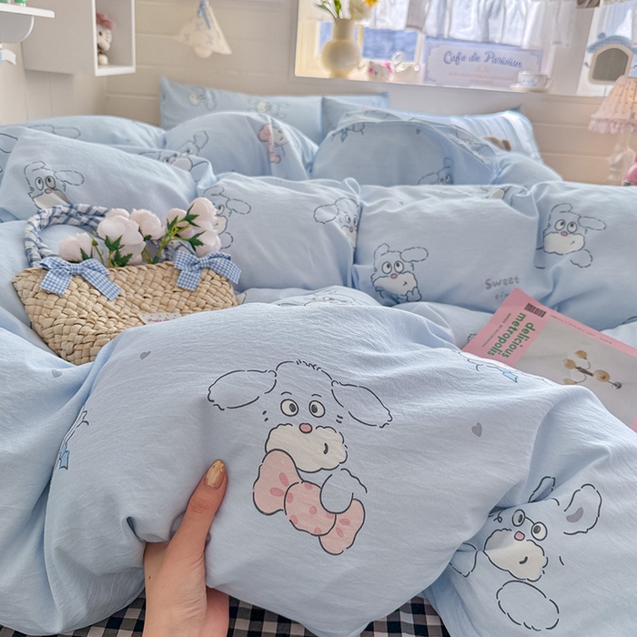 91家纺网 家纺一手货源 找家纺 罗亿家纺 2026年新款泡芙水洗棉双层纱四件套 超级小狗