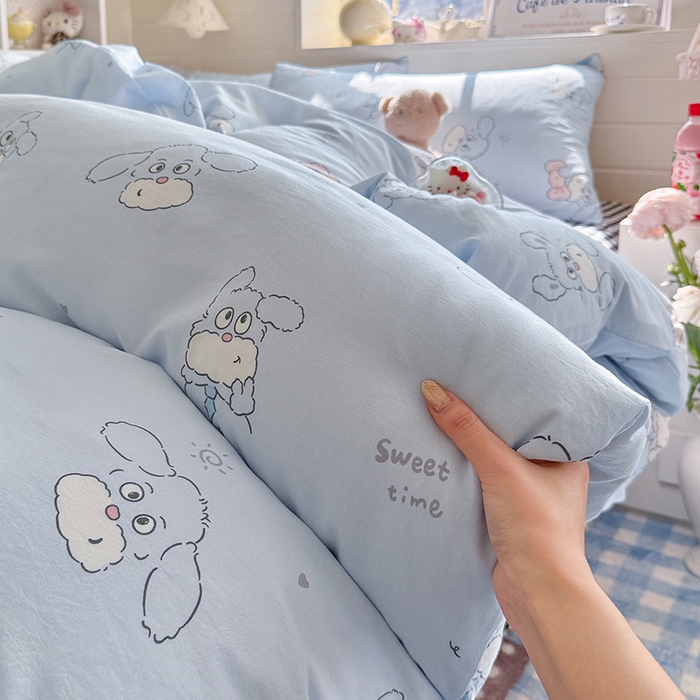 91家纺网 家纺一手货源 找家纺 罗亿家纺 2026年新款泡芙水洗棉双层纱四件套 超级小狗