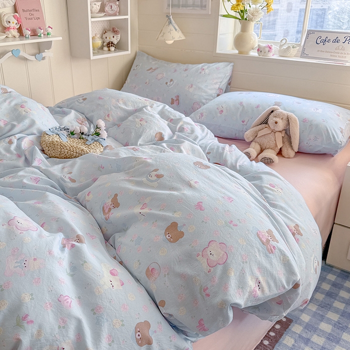 91家纺网 家纺一手货源 找家纺 罗亿家纺 2026年新款泡芙水洗棉双层纱四件套 宠物乐园