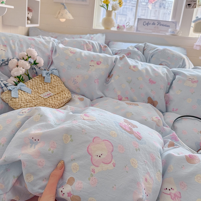 91家纺网 家纺一手货源 找家纺 罗亿家纺 2026年新款泡芙水洗棉双层纱四件套 宠物乐园