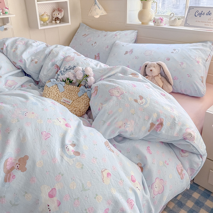 91家纺网 家纺一手货源 找家纺 罗亿家纺 2026年新款泡芙水洗棉双层纱四件套 宠物乐园