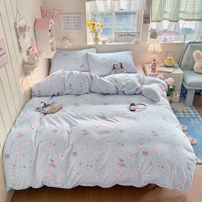 91家纺网 家纺一手货源 找家纺 罗亿家纺 2026年新款泡芙水洗棉双层纱四件套 宠物乐园