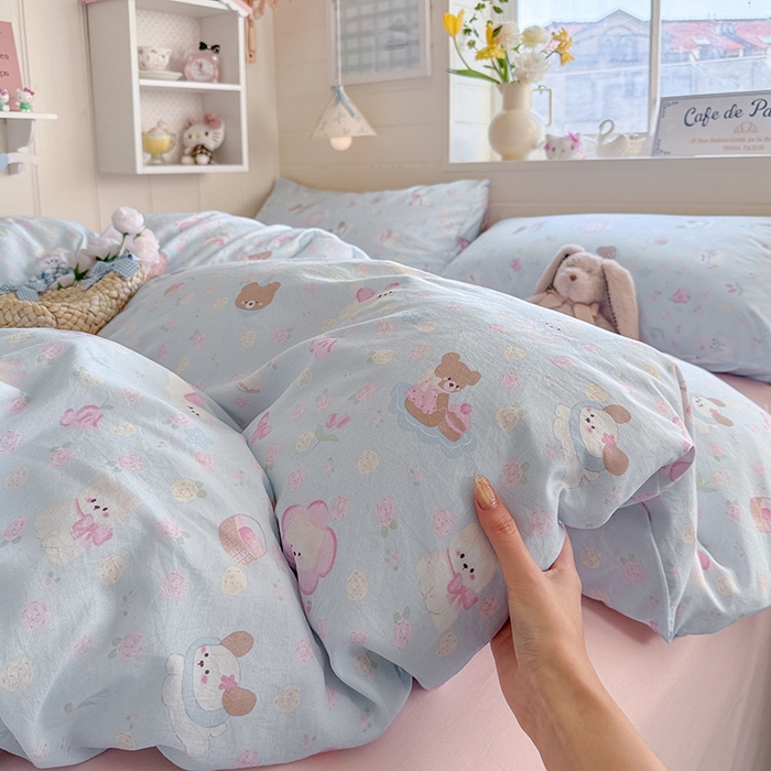 91家纺网 家纺一手货源 找家纺 罗亿家纺 2026年新款泡芙水洗棉双层纱四件套 宠物乐园