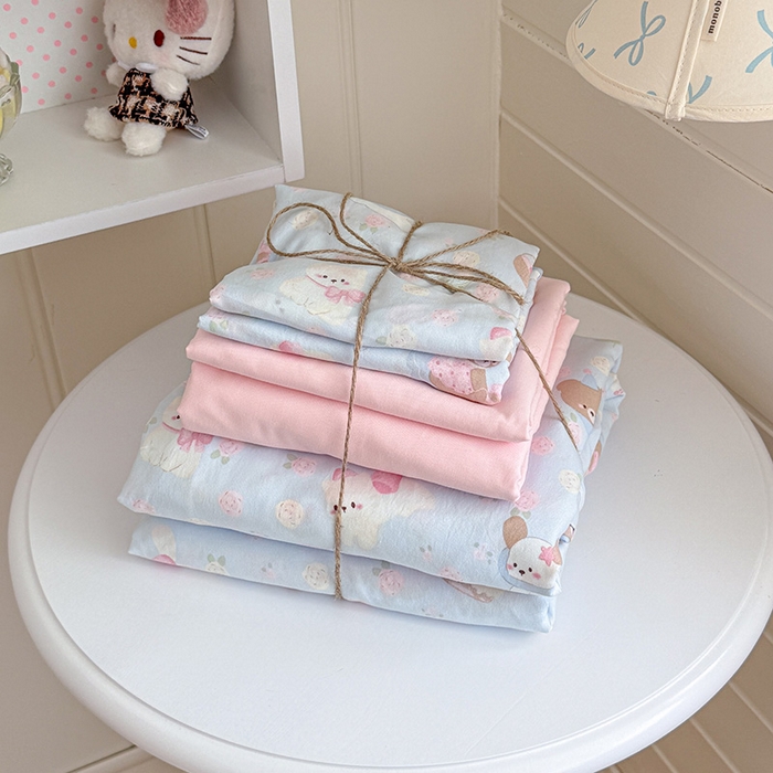 91家纺网 家纺一手货源 找家纺 罗亿家纺 2026年新款泡芙水洗棉双层纱四件套 宠物乐园