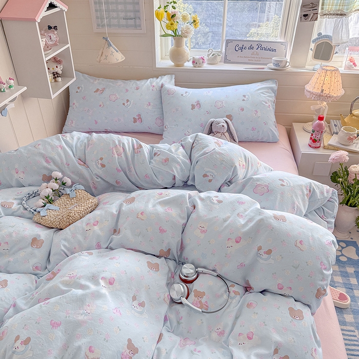 91家纺网 家纺一手货源 找家纺 罗亿家纺 2026年新款泡芙水洗棉双层纱四件套 宠物乐园