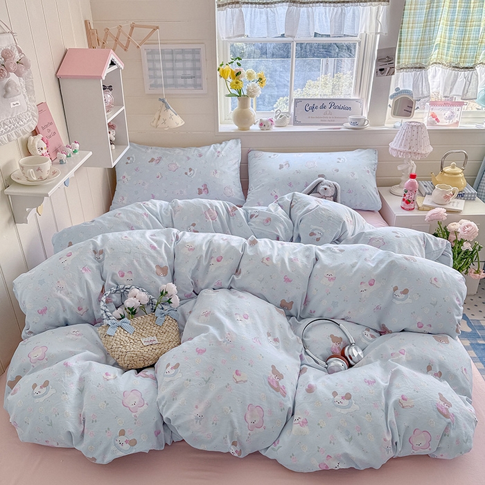 罗亿家纺 2026年新款泡芙水洗棉双层纱四件套 宠物乐园