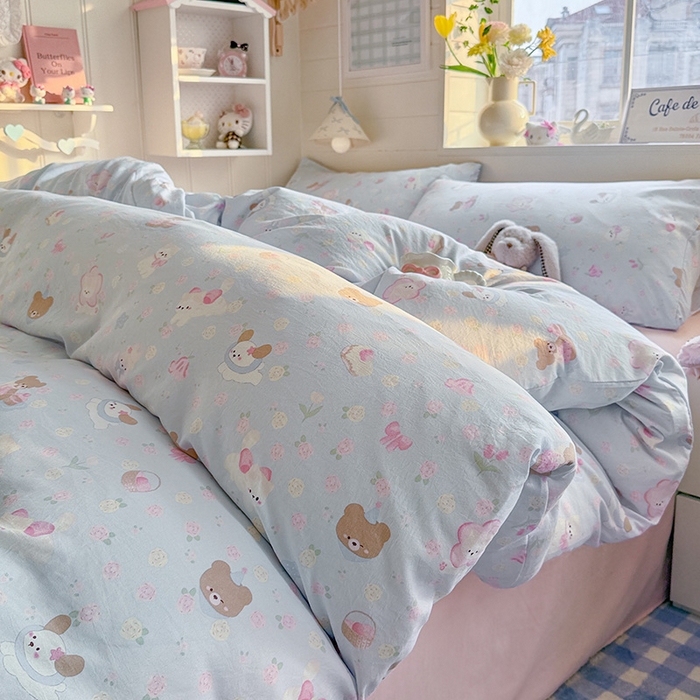 91家纺网 家纺一手货源 找家纺 罗亿家纺 2026年新款泡芙水洗棉双层纱四件套 宠物乐园