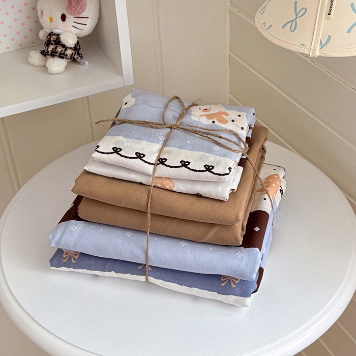 91家纺网 家纺一手货源 找家纺 罗亿家纺 2026年新款泡芙水洗棉双层纱四件套 费尔岛小熊