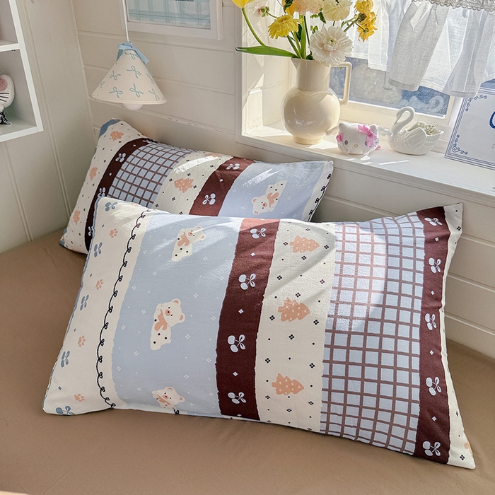 91家纺网 家纺一手货源 找家纺 罗亿家纺 2026年新款泡芙水洗棉双层纱四件套 费尔岛小熊