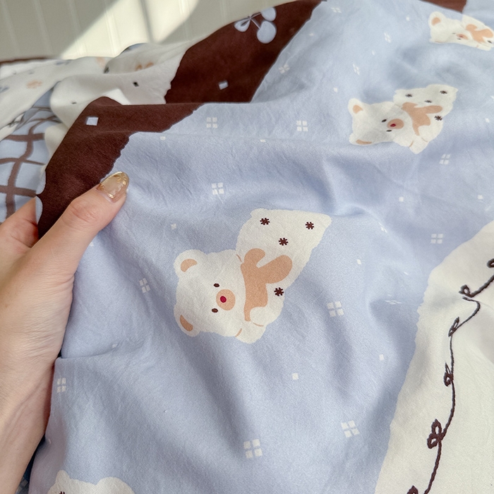 91家纺网 家纺一手货源 找家纺 罗亿家纺 2026年新款泡芙水洗棉双层纱四件套 费尔岛小熊