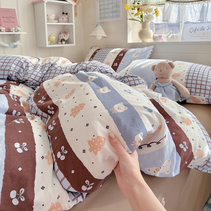 91家纺网 家纺一手货源 找家纺 罗亿家纺 2026年新款泡芙水洗棉双层纱四件套 费尔岛小熊