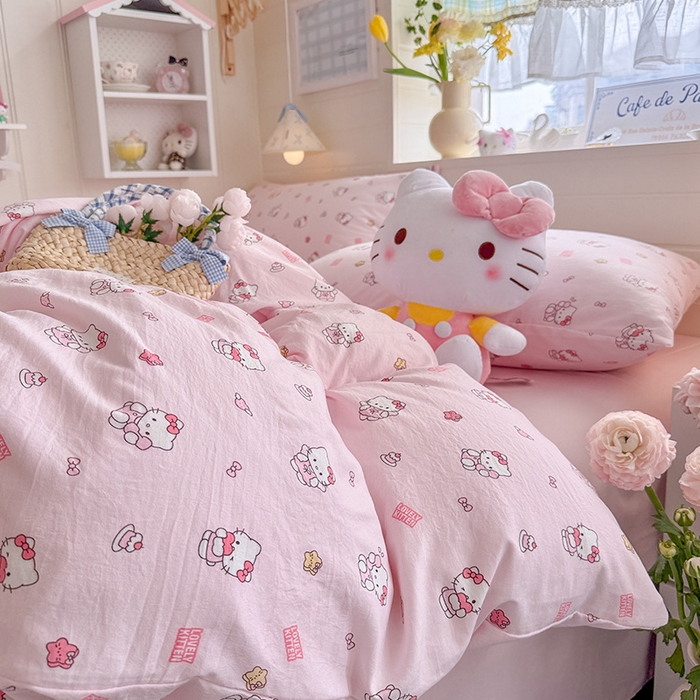 91家纺网 家纺一手货源 找家纺 罗亿家纺 2026年新款泡芙水洗棉双层纱四件套 粉粉kt