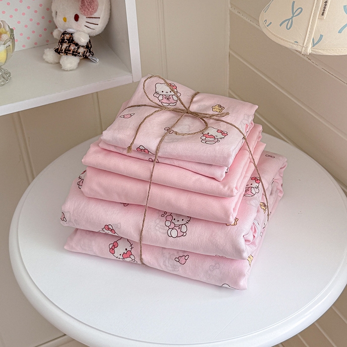 91家纺网 家纺一手货源 找家纺 罗亿家纺 2026年新款泡芙水洗棉双层纱四件套 粉粉kt