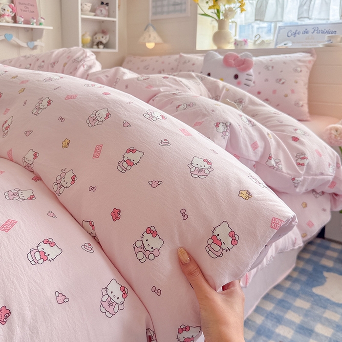 91家纺网 家纺一手货源 找家纺 罗亿家纺 2026年新款泡芙水洗棉双层纱四件套 粉粉kt