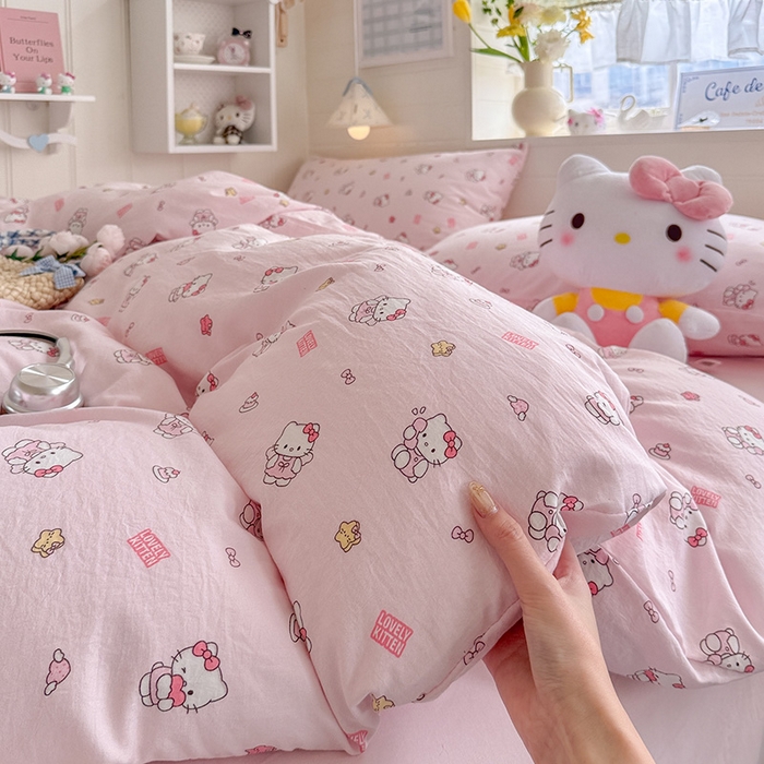 91家纺网 家纺一手货源 找家纺 罗亿家纺 2026年新款泡芙水洗棉双层纱四件套 粉粉kt